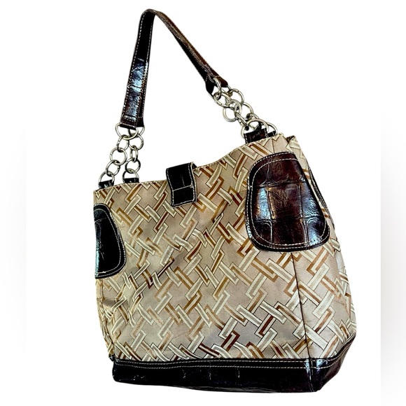 HP 🥳 Elegant Vintage Brown and Cream Sag Harbor Double Handled Shoulder Bag - Picture 6 of 7